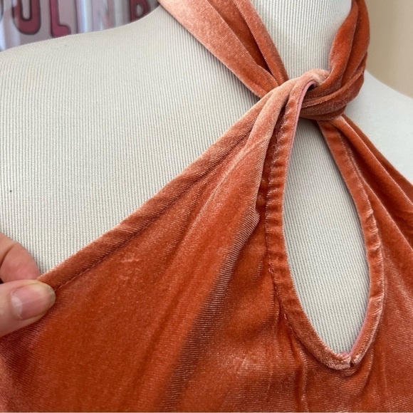 New York and Company Turkish Rust Sleeveless Halter Neck Velvet Top Size Large - Picture 5 of 12